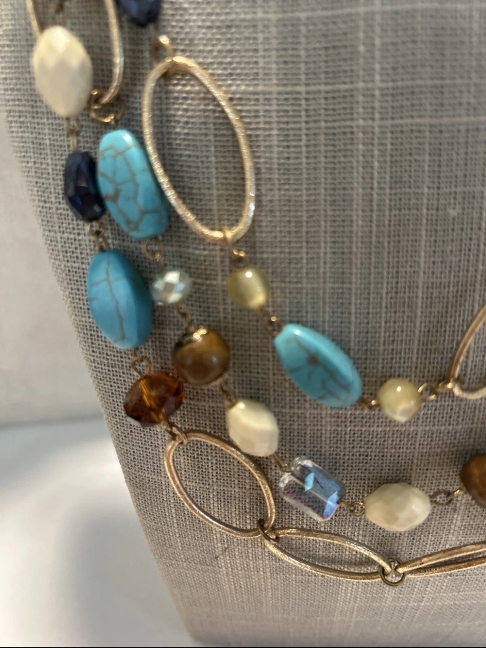 Charming Charlie Beaded Necklace with Turquoise and Brown Accents Earring Set - Picture 4 of 4